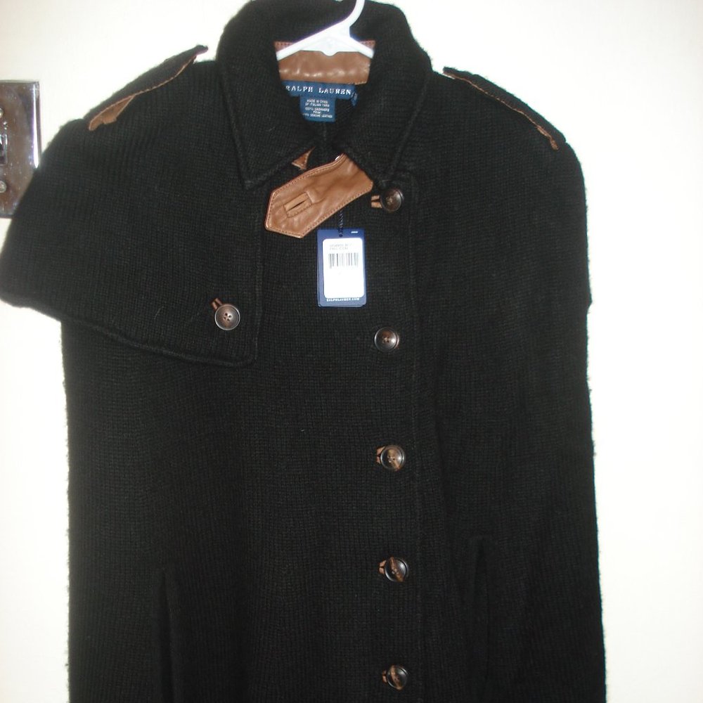 Ralph Lauren Cape XS/S Cashmere & Leather NWT